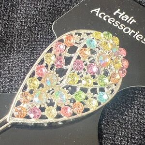 New, Multicolor Crystal Leaf Hair Clip (barrette).